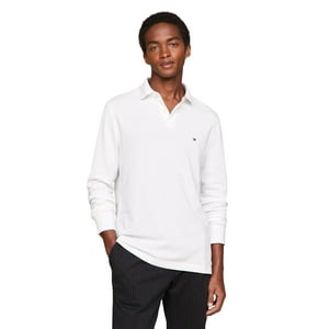 Polo Tommy Hilfiger De Manga Larga Para Hombre, Corte Regular, Blanco