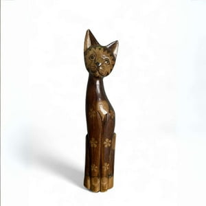 Homeessentials - Gato Madera Artesanal 60 Cm Café Oscuro