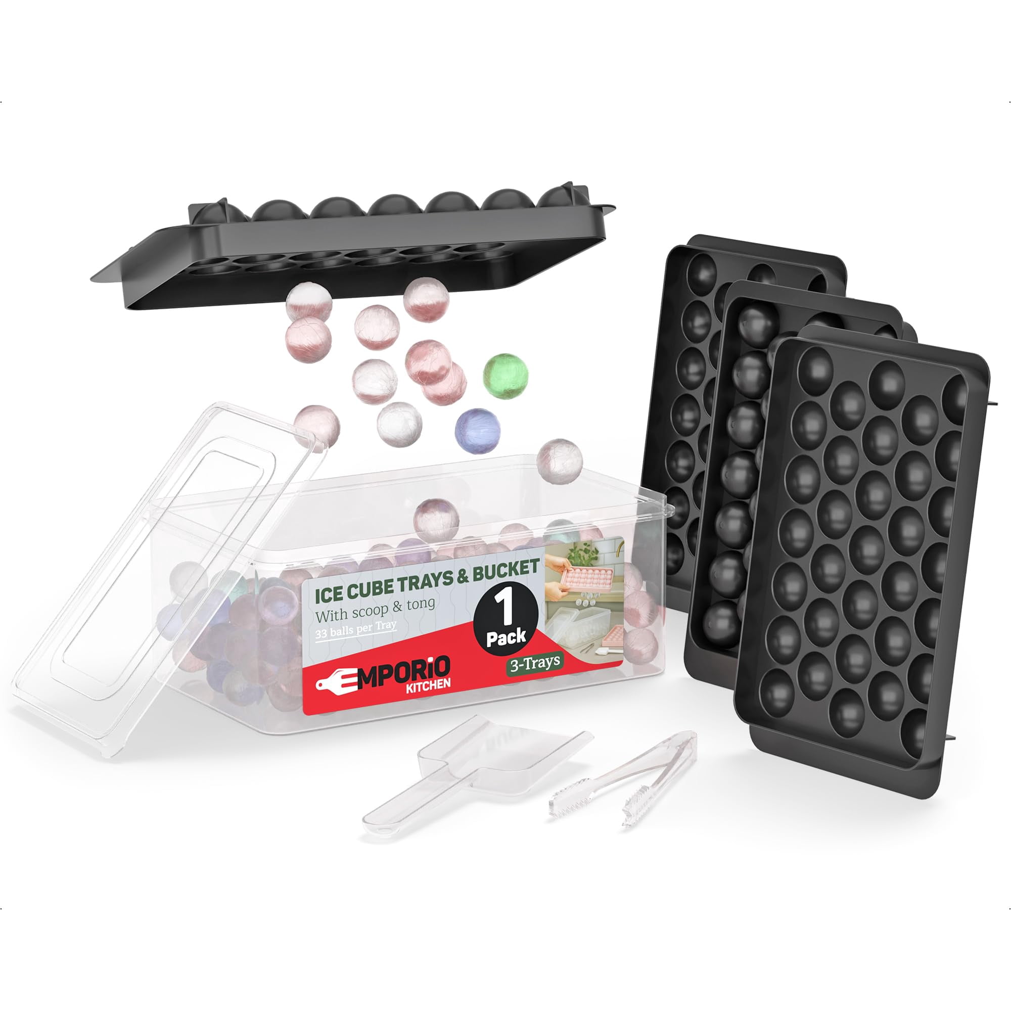 Molde Para Cubos De Hielo Redondos Emporio Kitchen, Libre De Bpa, 33 Esferas