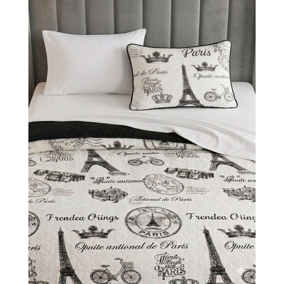 Pack Plaza y Media Quilt de Verano Torre Eiffel + Sábanas Blancas