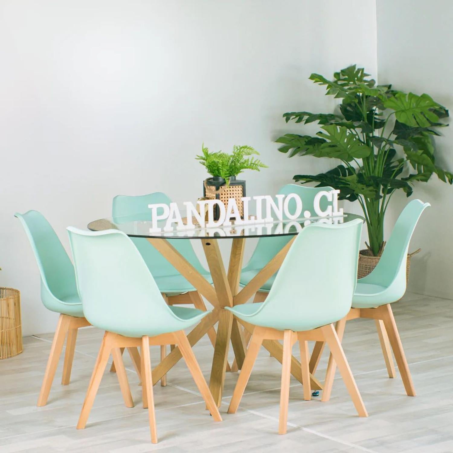 Pandalino - Comedor Mesa Redonda Equiz 120cm + 6 Sillas Tulip Menta