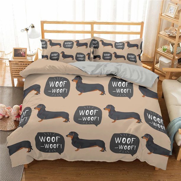Sausage Dog Print Duvet Cover Set Dachshund Puppy Bedding Set for Boy Kid Polyester Cover