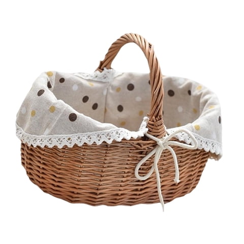 Ioensy - Cesta De Picnic Tejida Rural Con Asa, Cesta De Almacenamiento Para Aperitivos, Patatas Fritas Y Frutas.