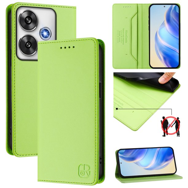 Funda Billetera con Soporte para Xiaomi Poco F6 Bloqueo RFID Plegable Verde claro