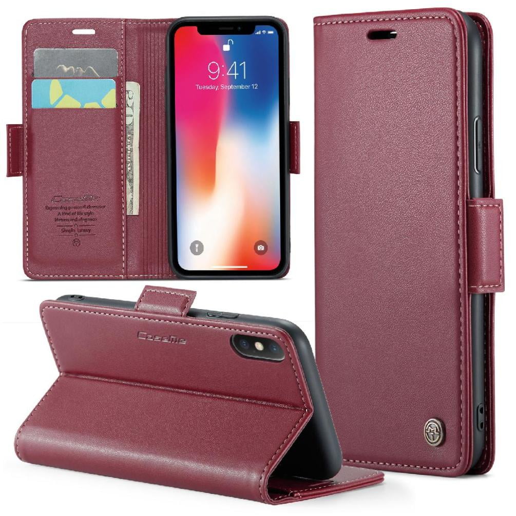 Caseme Tipo Cartera Iphone X/xs Con Cierre Magnético, Rfid, Tarjetero, Soporte, Carga Inalámbrica