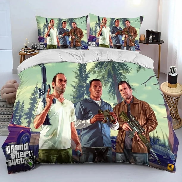 Grand Theft Auto GTA Game Gamer Comforter Bedding Set,Duvet Cover Bed Set Quilt Cover Pillowcase, Size Bedding Set Bed Sheets