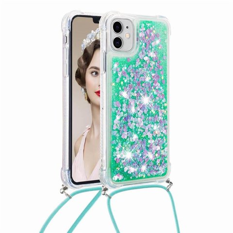 Funda Foxdock Para Iphone 11 Con Cuerda Ajustable, Brillo Líquido, Protección Antigolpes Y Lente – Ideal Para Regalo