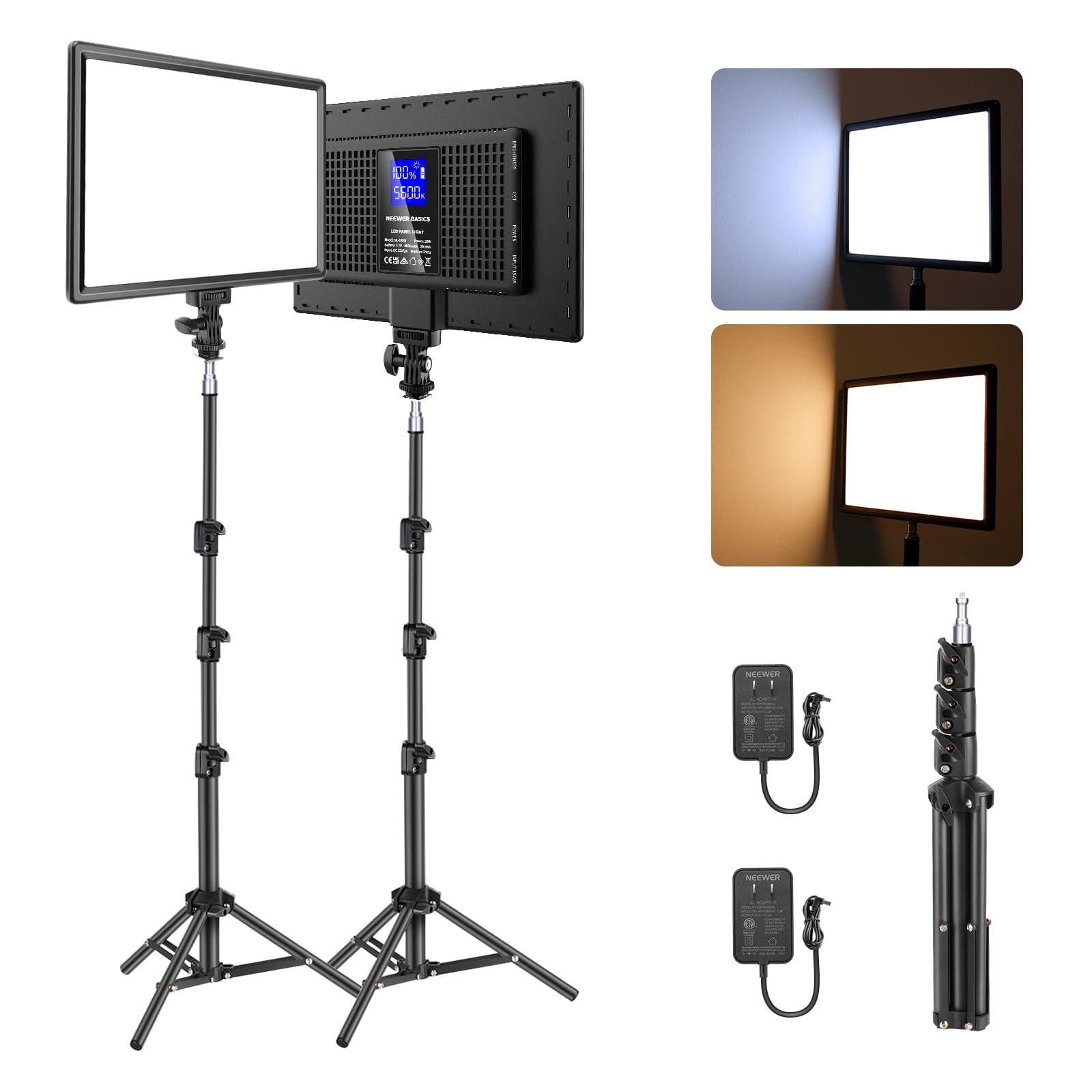 Panel De Luz Led Para Vídeo Neewer Basics Nl-192b, Paquete De 2 Con Soporte