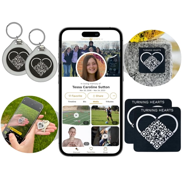 Medallón para lápida Turning Hearts de 5 cm con código QR