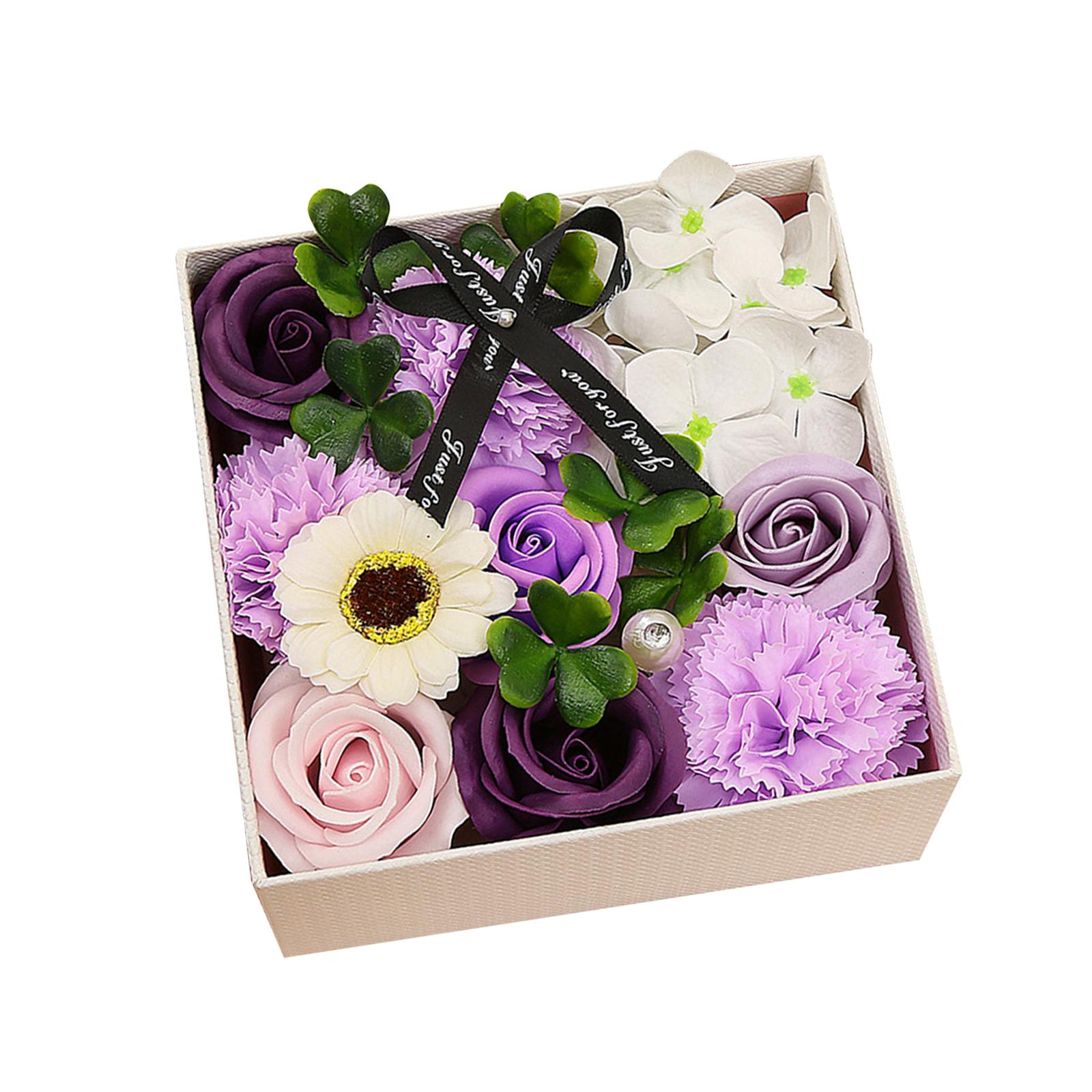 Magideal - Jabón Caja De Flores De Rosas Regalos Para El Día De La Madre Jabón Decorativo De Baño Flores Perfumadas Jabón De Baño Pétalos De Rosas Para Mujeres M Púrpura