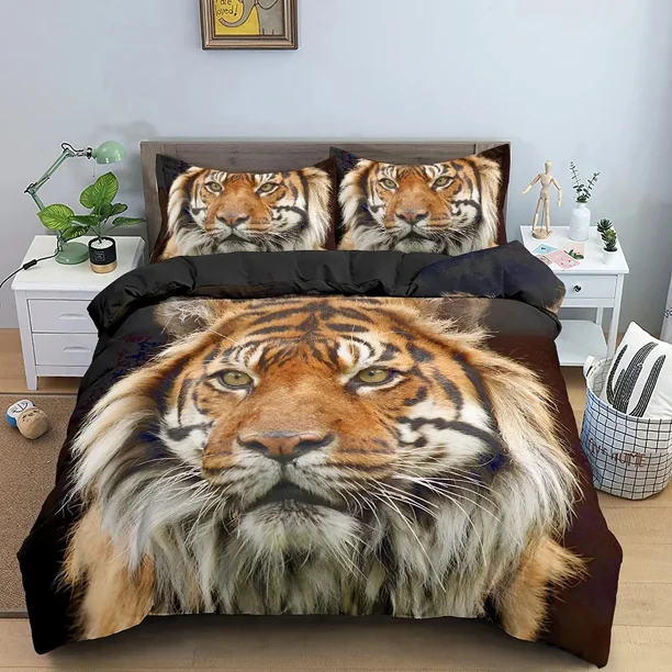Tiger Ferocious Animal Bedding Set Boys Girls Duvet Cover Pillowcase Bed Adult Fashion Home Textileextile Bed Sheets