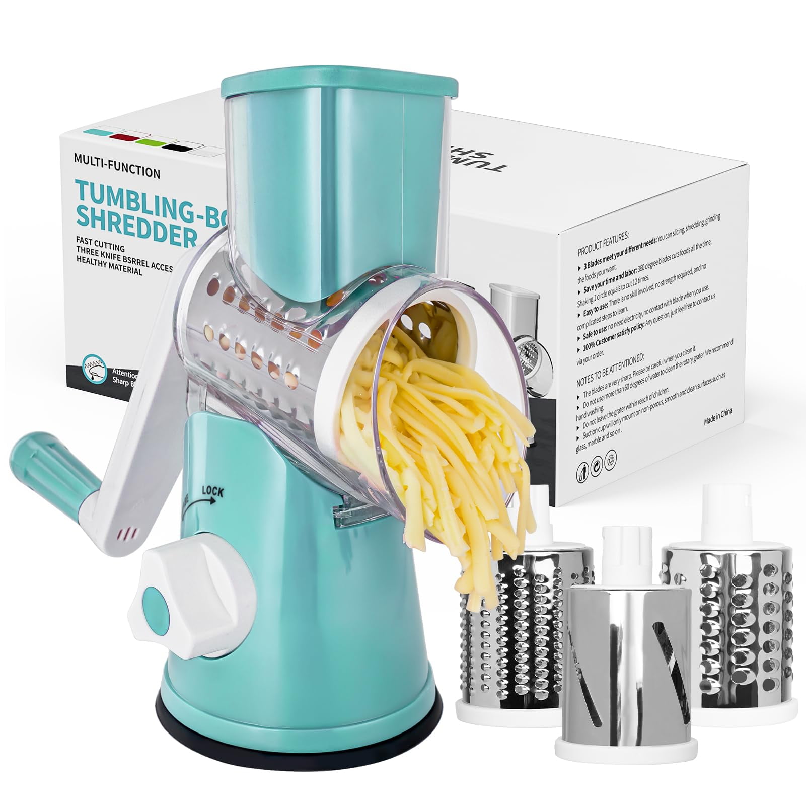 Rallador De Queso Rotary X Home Para Cocina Con 3 Cuchillas, Color Azul