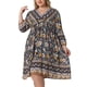 thumbnail image 4 of Agnes Orinda Vestido de Verano Talla Grande para Mujeres Escuela Universidad Casual Bohemio Floral Cuello en V Manga 3/4 Midi Corto Vestido de Playa 1X Negro Amarillo, 4 of 6