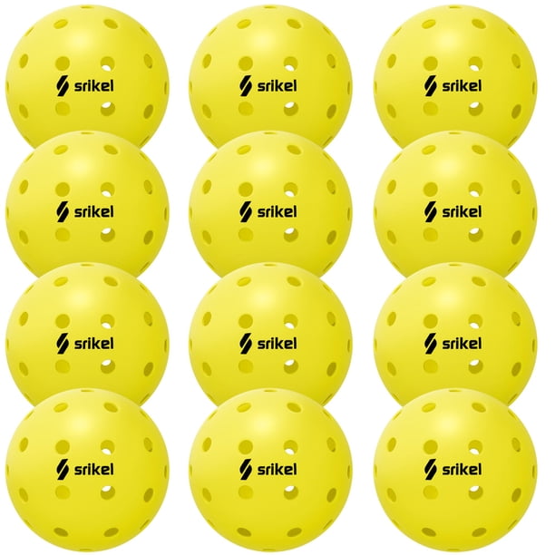 Pelotas de pickleball Srikel, paquete de 12, para exterior, 40 orificios, duraderas, amarillas
