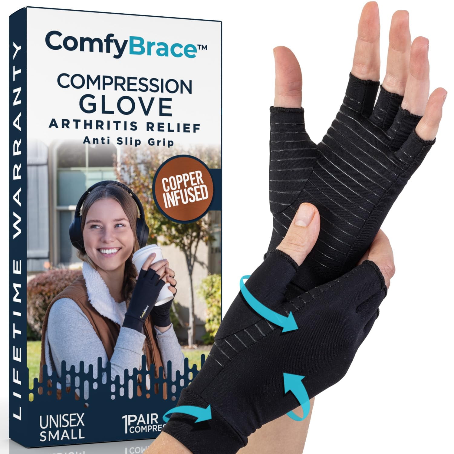 Comfy Brace - Guantes De Compresión Comfybrace Con Cobre Para Artritis