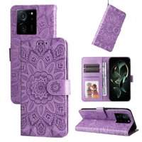 Funda Tipo Cartera Foxdock Para Xiaomi 13T , Diseño Girasol En Relieve, Cuero Pu, Cierre Magnético, Soporte Y Tarjetero