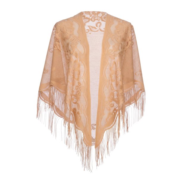 INSPIRE CHIC Bufanda Triangular de Encaje para Mujer, Envolturas Talladas Sólidas de 73"x29.5" Bandanas para la Cabeza para Fiesta de Banquete 73"x29.5"(LxW) Caqui
