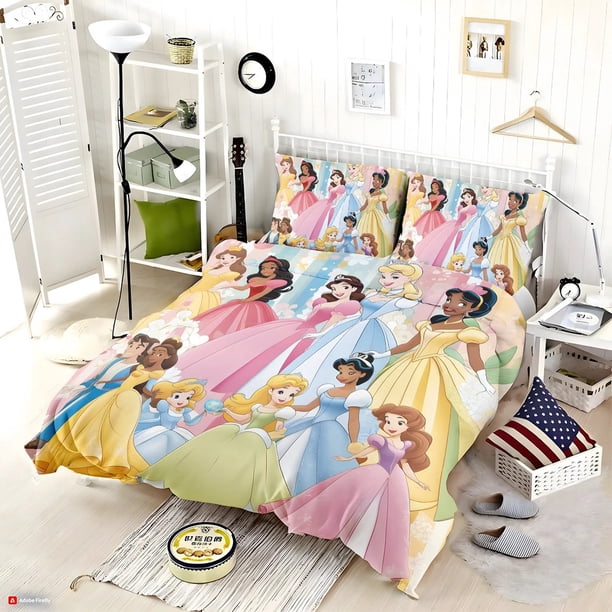 Disney Princess Quilt Duvet Cover Set Pillowcase Soft Bedding Bedspread3-Piece Bedding Set
