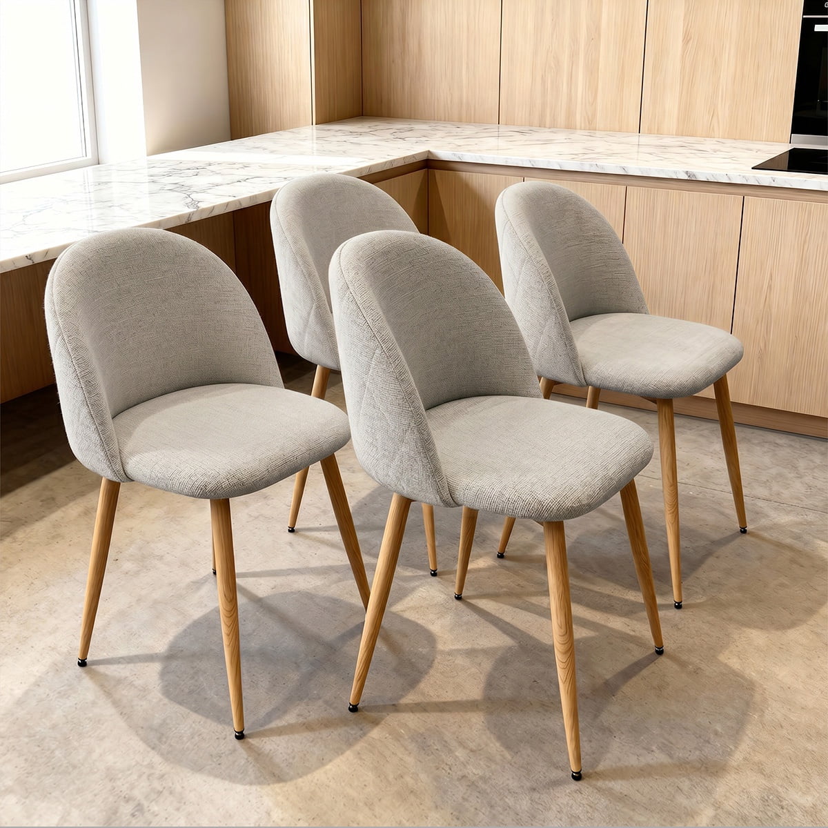Pack 4 Sillas Comedor Moderna Acolchada Metal Sora Venhoouse Lino Greige