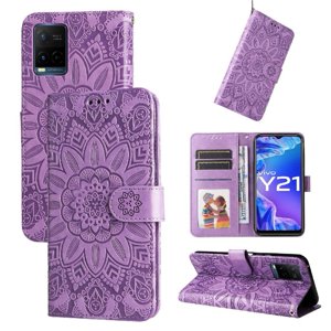 Funda Tipo Cartera Foxdock Para Vivo Y21 , Diseño Girasol En Relieve, Cuero Pu, Cierre Magnético, Soporte Y Tarjetero