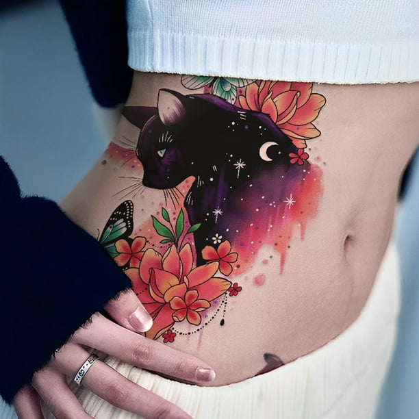 1 Sheet Flower Cat Tattoo Sticker Waterproof Lasting Temporary Tattoo
