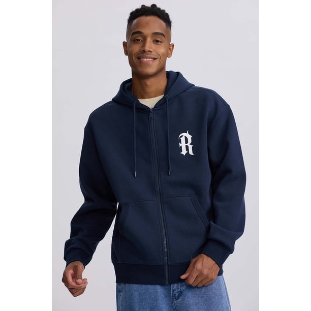 Polerón Hombre Full Zipper Print Azul Noche