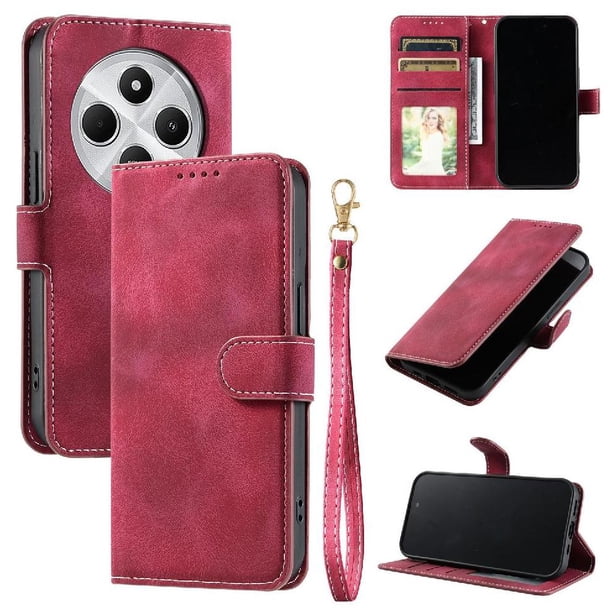 Funda Cartera para Xiaomi Redmi 14R Tapa con Ranuras, Soporte y Correa Rojo
