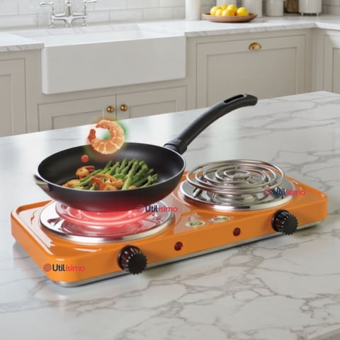 Raf - Cocina Eléctrica 2 Platos 2000W Cocinilla Portátil Naranja