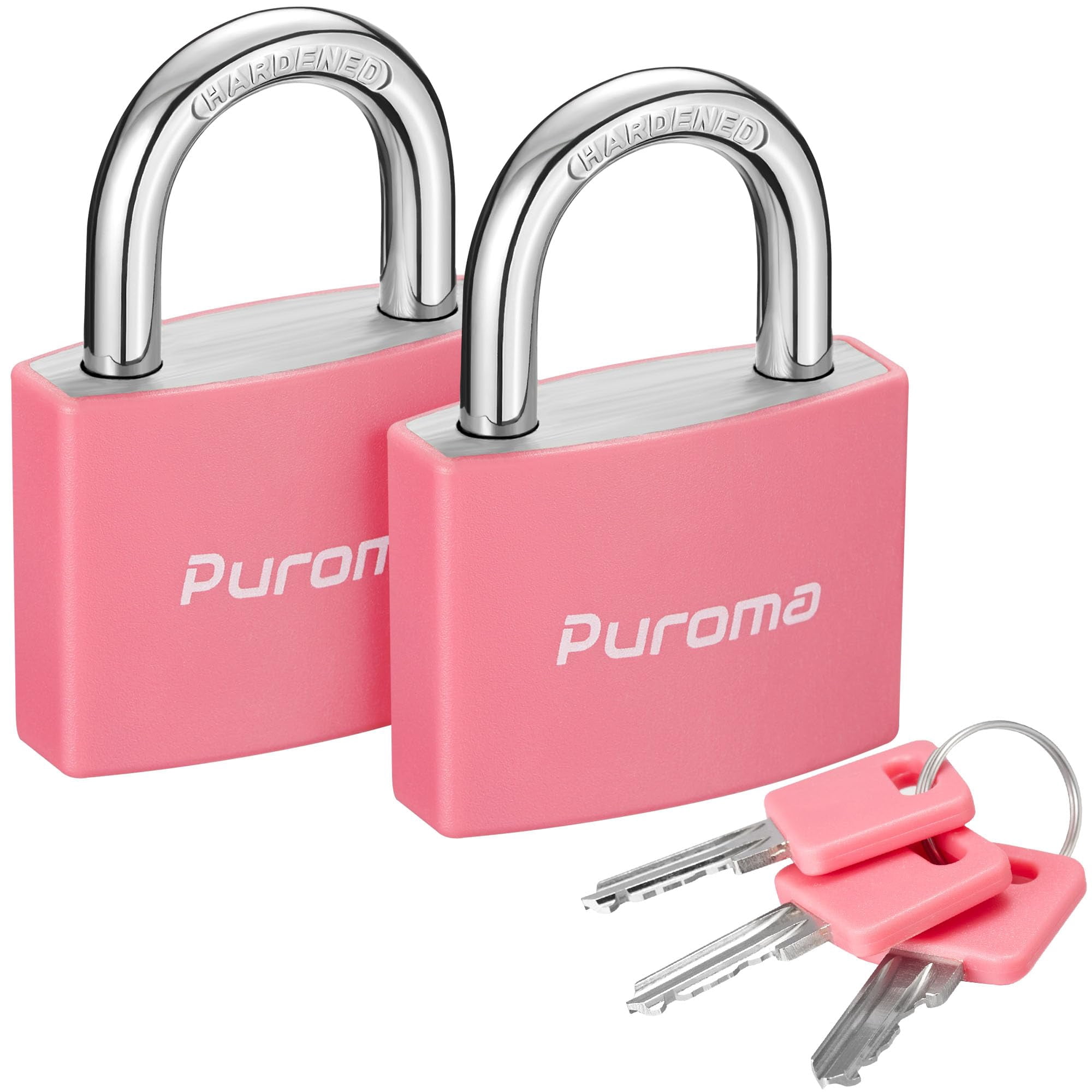 Candado Con Llave Padlock Puroma Lock, 43 Mm, Aluminio, Paquete De 2 Unidades, Color Rosa