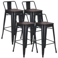 Pandalino - Pack 4 Taburetes De Bar Tolix Negro 77 Cm (Madera Oscura)| Bar| Cocina