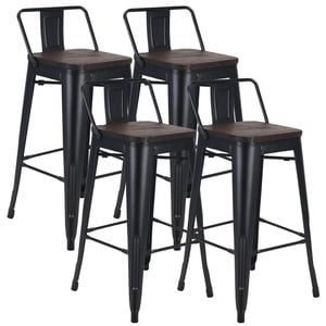 Pandalino - Pack 4 Taburetes De Bar Tolix Negro 77 Cm (Madera Oscura)| Bar| Cocina