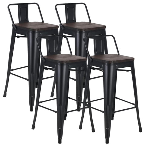 Pandalino - Pack 4 Taburetes De Bar Tolix Negro 77 Cm (Madera Oscura)| Bar| Cocina