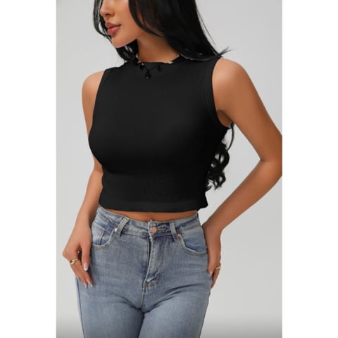 Likeshop - Polera Corta Mujer Top Sin Manga Full Elasticada Cuello Alto 9009