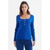 Fashionspark - Polera Mujer Escote Cuadrado Botones Metálicos Azul
