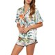 thumbnail image 4 of INSPIRE CHIC Conjuntos de pijama de satén para mujer Ropa de dormir Conjuntos de salón con tops y pantalones cortos M Verde-Blanco, 4 of 6