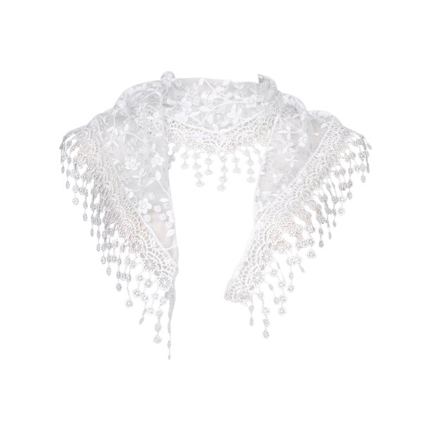 INSPIRE CHIC Velo Mantilla de Encaje con Brillantes de Imitación Elegante Pañuelo Triangular para Iglesia y Boda 51.2"x15.7" Blanco