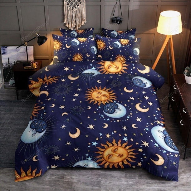 Sun Moon And Stars Perfect Gifts For Lover Birthday Quilt Duvet Cover Set3-Piece Bedding Set