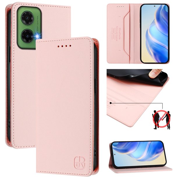 Funda Billetera con Soporte para Motorola Moto G35 5G Bloqueo RFID Plegable Rosa