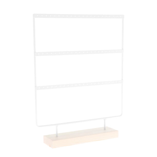 Organizador de soporte para pendientes de joyería, 3 capas con Base de madera, versátil, fácil desmontaje, elegante, ahorro de espacio para decoración Blanco