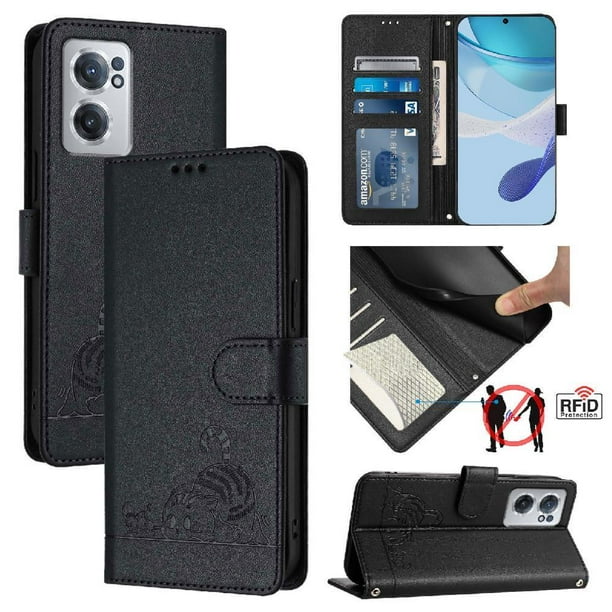 Funda tipo cartera FOXDOCK para Oneplus NORD CE 2 5G con soporte, ranuras, RFID, diseño de gato
