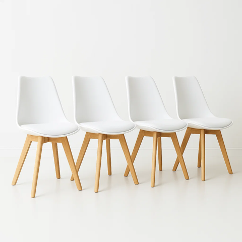 Klik Muebles - Pack De 4 Sillas Tulip Acolchadas Blancas