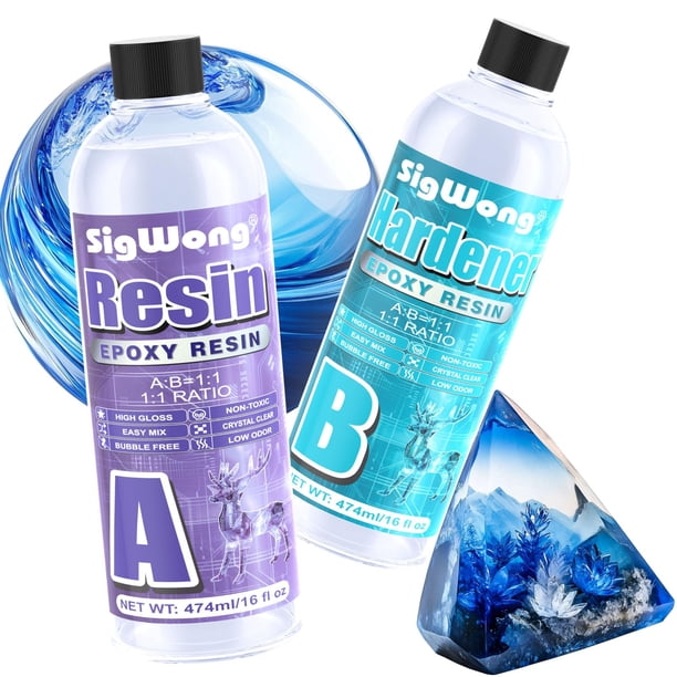 Resina Epoxi SigWong - Kit de Recubrimiento Cristalino Transparente de 474 ml, Sin Amarilleo, Sin Burbujas, Mezcla Fácil 1:1, Resina de 2 Componentes para Arte, Manualidades, Joyería y Mesas de Río