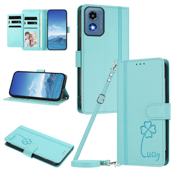 Funda Cartera Trébol para Motorola Moto G 2024 5G con Ranuras Tarjetas y Carga Inalámbrica Verde menta
