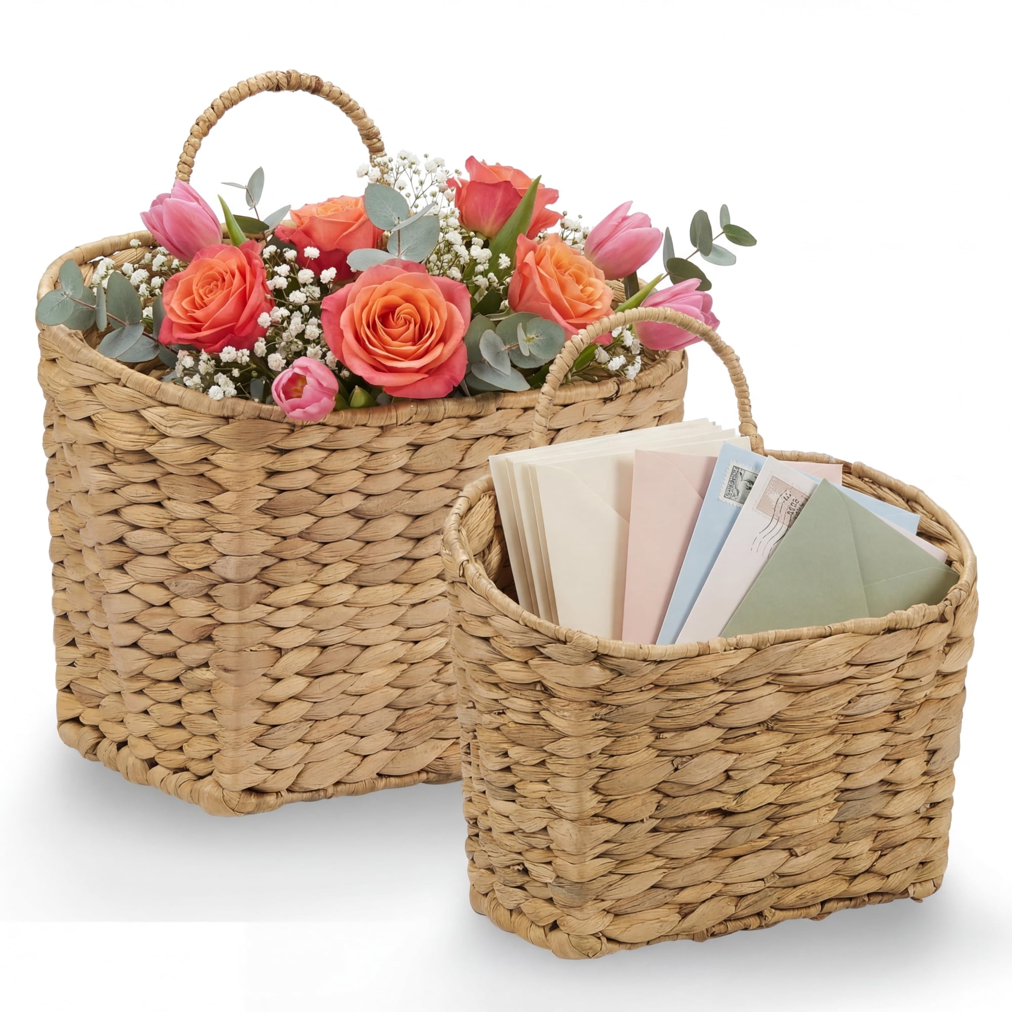 Set De 2 Cestas Colgantes De Mimbre 84eco Hyacinth Natural
