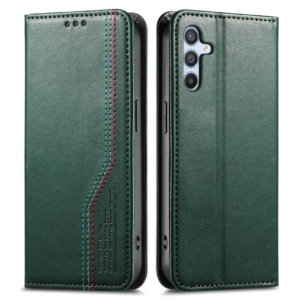 Funda tipo cartera para Samsung Galaxy A54 de piel con cierre magnético, ranuras para tarjetas y correa para la muñeca Verde