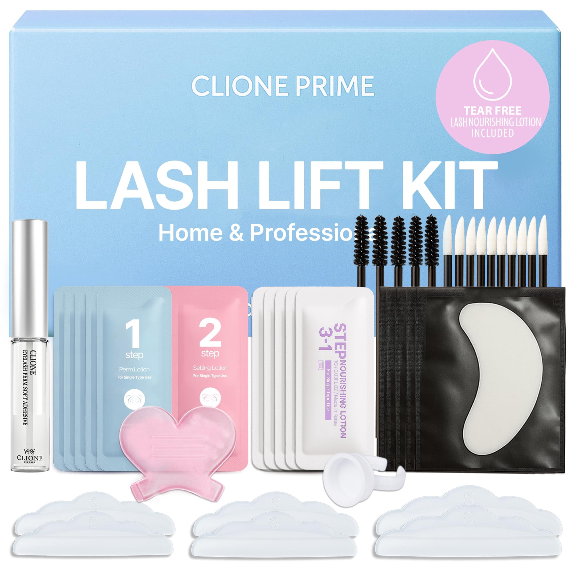 Kit De Permanente De Pestañas Clione Prime Korean Lash Lift Con Pegamento, 5 Juegos
