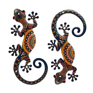 Magideal - 2 Piezas Escultura De Pared Gecko Decoración Metálica Para Exterior Arte Hierro Colgante Diseño Rústico Adecuado Para Cocina Oficina Granja Jardín
