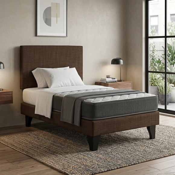 Cama de 1 Plaza Completa Evo con Colchón 21 cm y Respaldo Café
