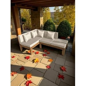 Miaruste - Terraza Rústica Modelo Ele 4 Cuerpos Madera Color Roble Cojinería Crudo