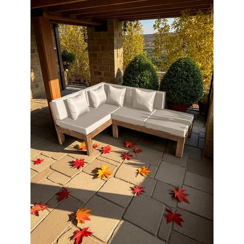 Miaruste - Terraza Rústica Modelo Ele 4 Cuerpos Madera Color Roble Cojinería Crudo